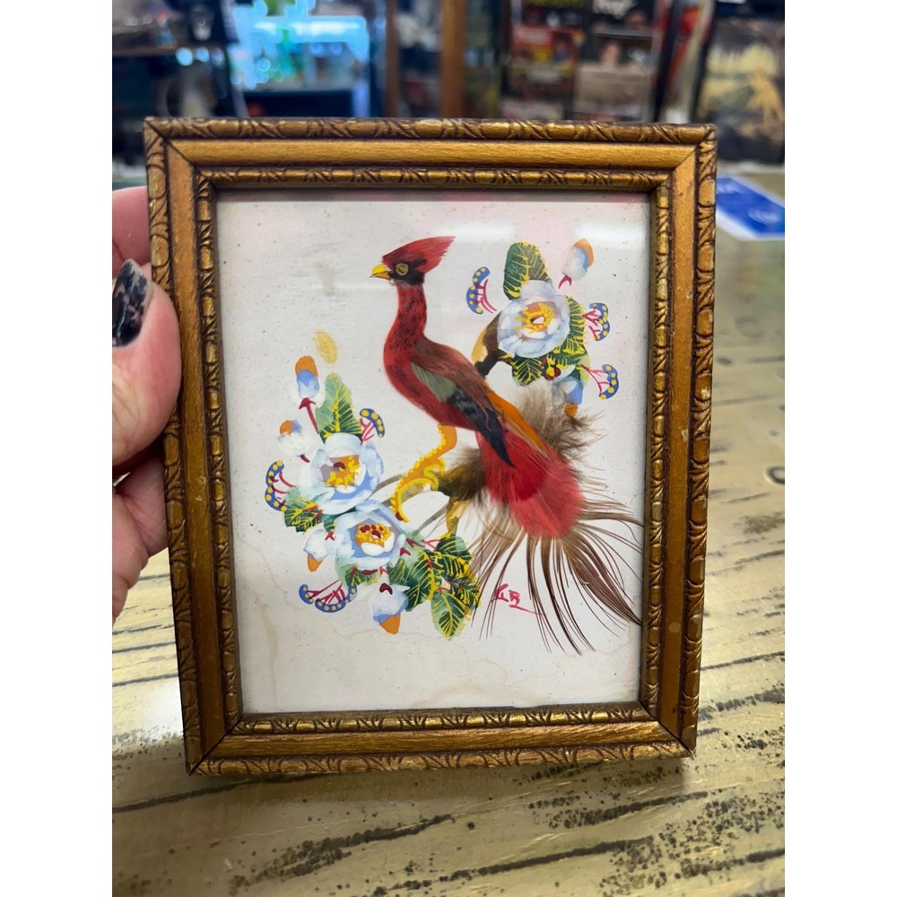 Vintage Mexican Feather Art Picture